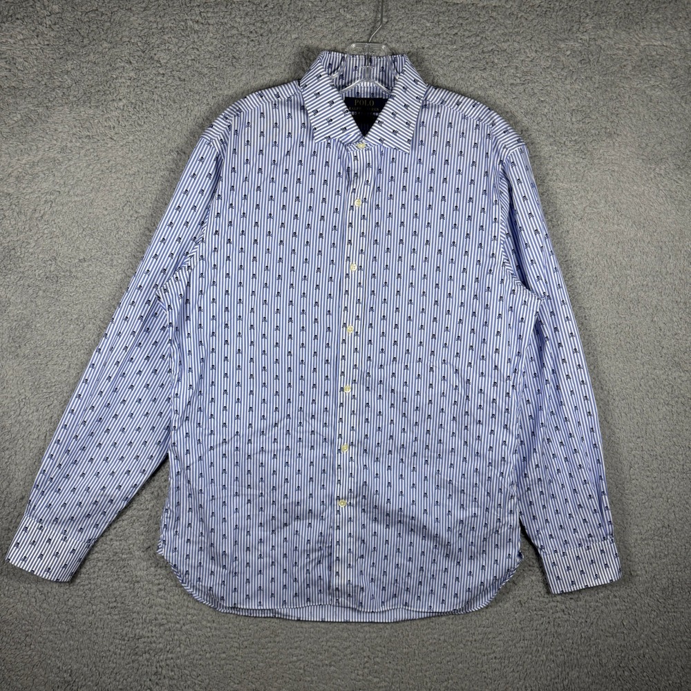Polo Ralph Lauren Mens Blue Preppy Skull Crossbones Shirt Custom Fit 16 40-41